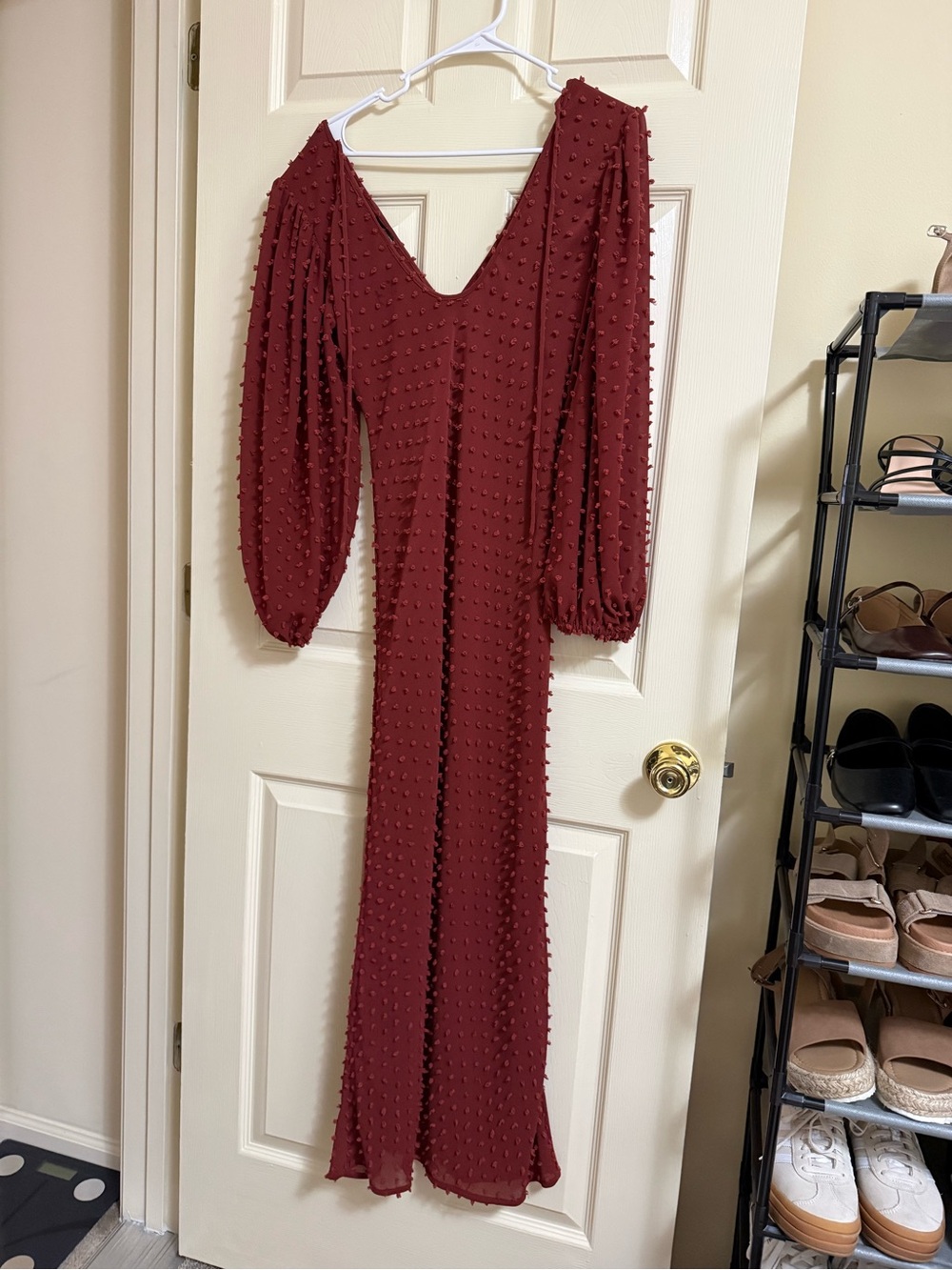 ASOS Wine Red Textured V-Neck Maxi Dress